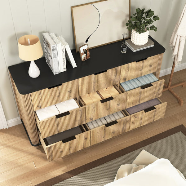 English Elm Modern Nine Drawer Mdf Storage Cabinet Low Profile Dresser for Bedroom or Entryway W3226P279087