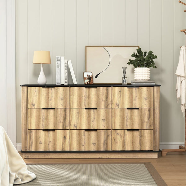 English Elm Modern Nine Drawer Mdf Storage Cabinet Low Profile Dresser for Bedroom or Entryway W3226P279087