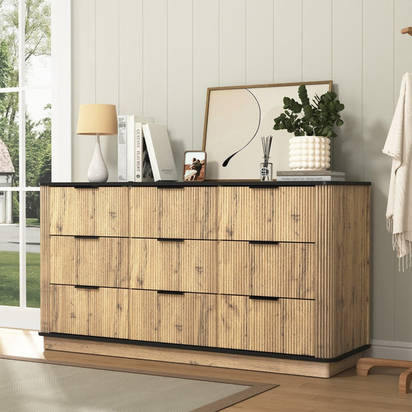 English Elm Modern Nine Drawer Mdf Storage Cabinet Low Profile Dresser for Bedroom or Entryway W3226P279087