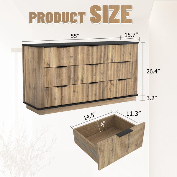 English Elm Modern Nine Drawer Mdf Storage Cabinet Low Profile Dresser for Bedroom or Entryway W3226P279087