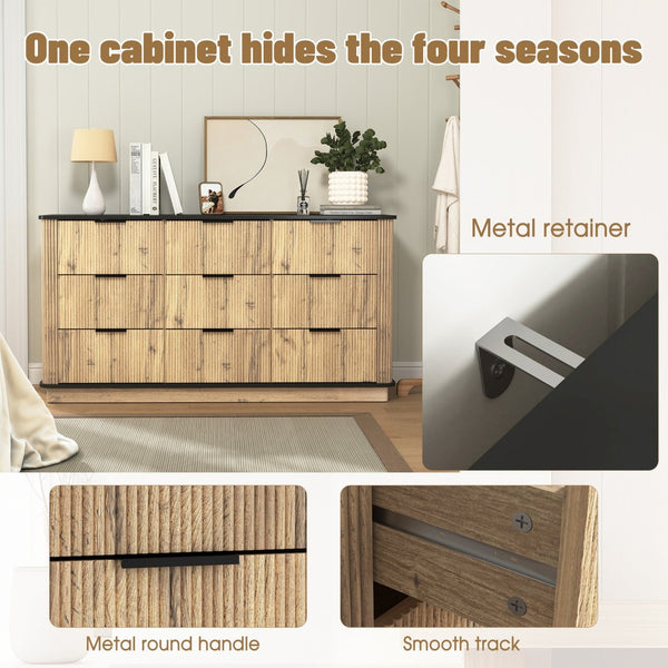 English Elm Modern Nine Drawer Mdf Storage Cabinet Low Profile Dresser for Bedroom or Entryway W3226P279087