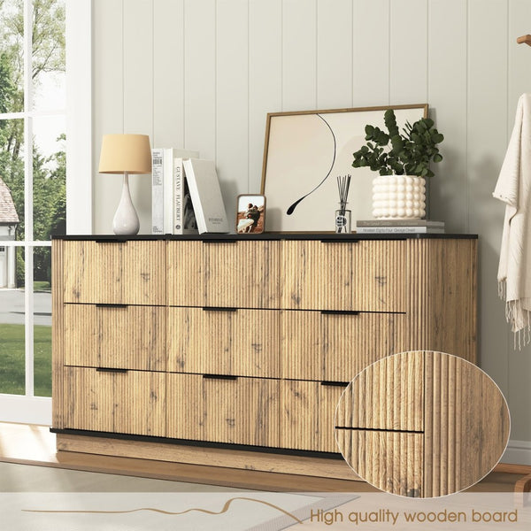 English Elm Modern Nine Drawer Mdf Storage Cabinet Low Profile Dresser for Bedroom or Entryway W3226P279087