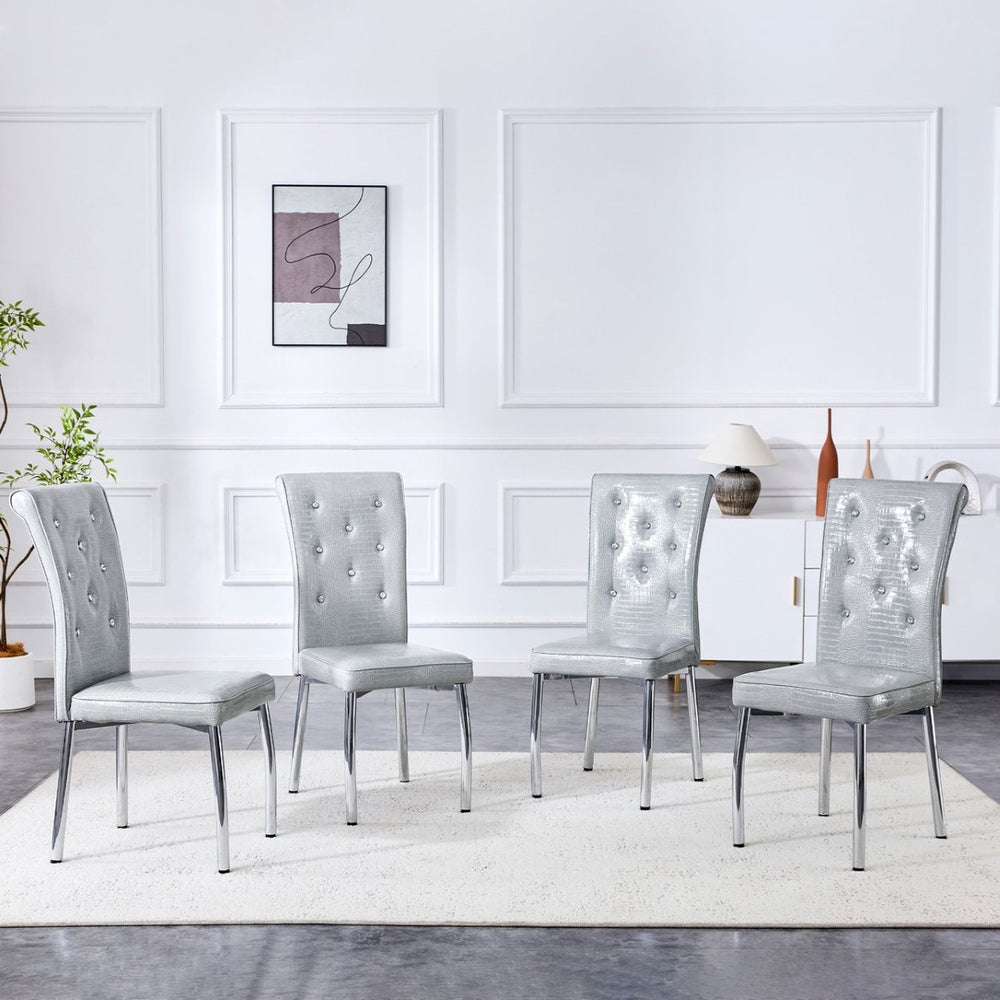 English Elm A Set of 4 Glam Faux Alligator Pvc Dining Chairs with Crystal Buckle Accents W3226P344056