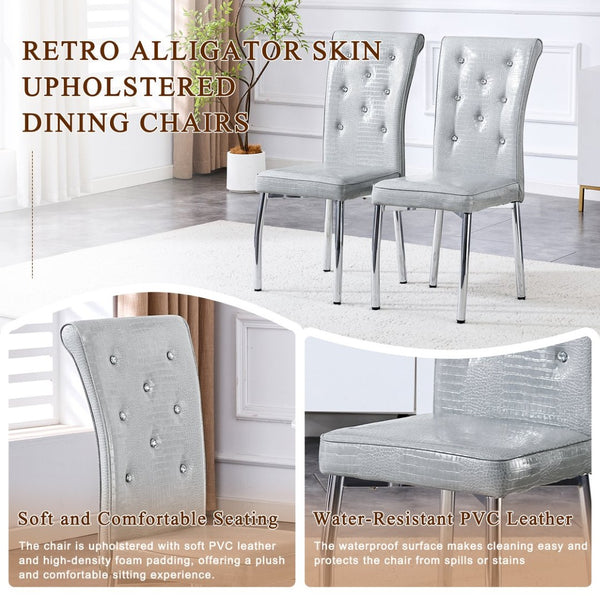 English Elm A Set of 4 Glam Faux Alligator Pvc Dining Chairs with Crystal Buckle Accents W3226P344056