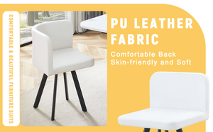 English Elm Modern Reversible Faux Marble Mdf Dining Set with White Pu Leather Chairs Seats Six W3226S00004