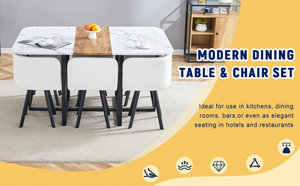 English Elm Modern Reversible Faux Marble Mdf Dining Set with White Pu Leather Chairs Seats Six W3226S00004