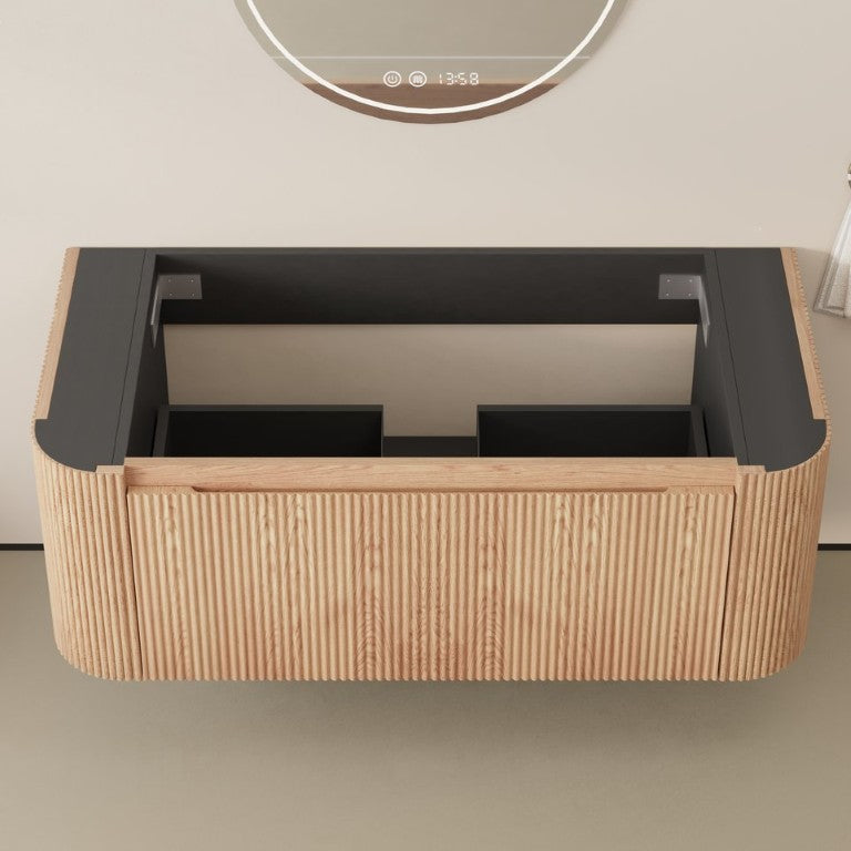 English Elm 42-Inch Fluted Wood Freestanding Bathroom Vanity with Soft Close Drawers Modern Storage W3235P459626