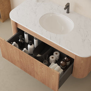English Elm 42 Inch Wall Mounted Bathroom Vanity with Carrara Marble Ceramic Basin Soft Close Drawer W3235P459627