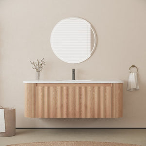 English Elm 42 Inch Wall Mounted Bathroom Vanity with Carrara Marble Ceramic Basin Soft Close Drawer W3235P459627