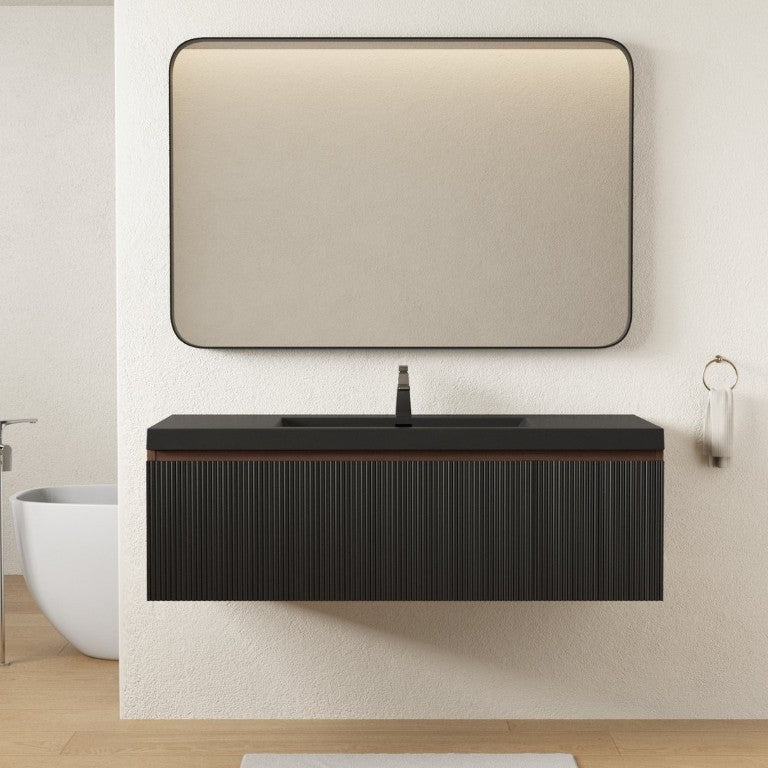 English Elm 48 Inch Wall Mounted Bathroom Vanity with Integrated Resin Basin and Matte Black Finish W3235P492077