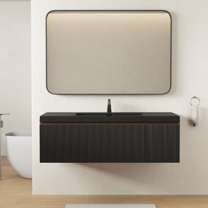 English Elm 48 Inch Wall Mounted Bathroom Vanity with Integrated Resin Basin and Matte Black Finish W3235P492077
