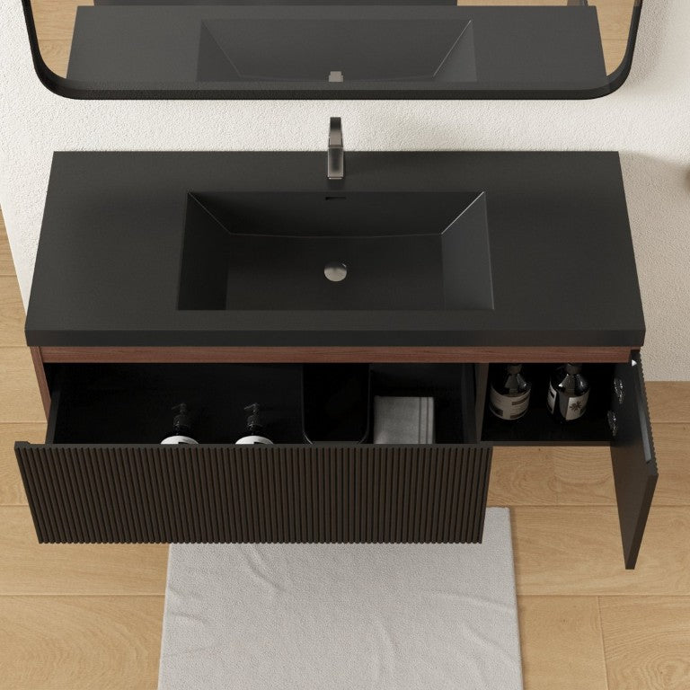 English Elm 48 Inch Wall Mounted Bathroom Vanity with Integrated Resin Basin and Matte Black Finish W3235P492077