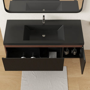 English Elm 48 Inch Wall Mounted Bathroom Vanity with Integrated Resin Basin and Matte Black Finish W3235P492077
