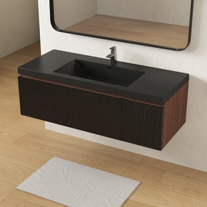 English Elm 48 Inch Wall Mounted Bathroom Vanity with Integrated Resin Basin and Matte Black Finish W3235P492077