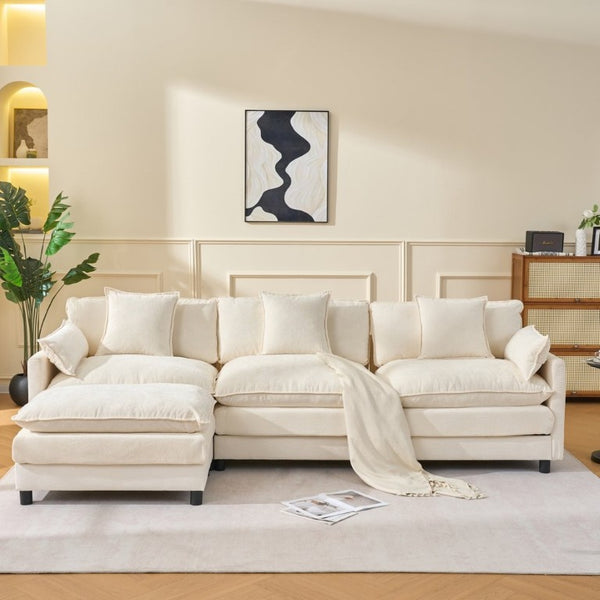 English Elm 108 Inch Chenille Modular Sectional Sofa with Ottoman Deep Seat Cloud Lounge Living Room W3244P392644