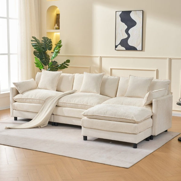 English Elm 108 Inch Chenille Modular Sectional Sofa with Ottoman Deep Seat Cloud Lounge Living Room W3244P392644