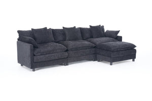 English Elm 108 Inch L Shaped Chenille Sectional Sofa Modern Square Arm Living Room Seating Black W3244P392652