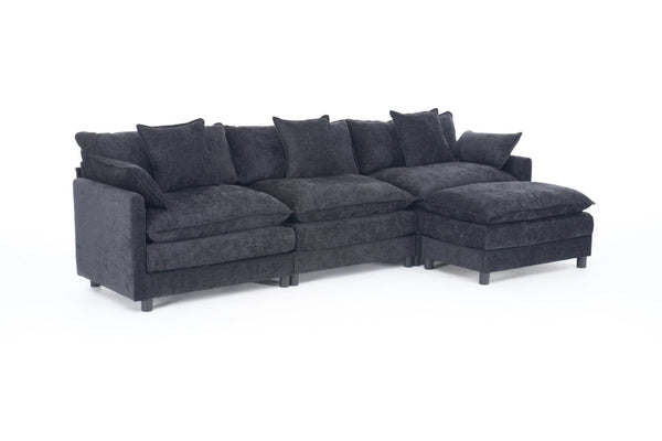 English Elm 108 Inch L Shaped Chenille Sectional Sofa Modern Square Arm Living Room Seating Black W3244P392652