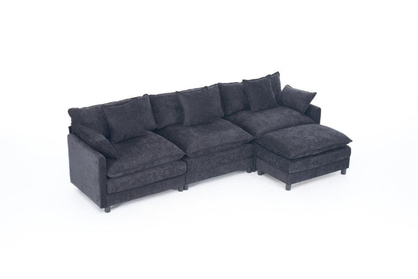 English Elm 108 Inch L Shaped Chenille Sectional Sofa Modern Square Arm Living Room Seating Black W3244P392652