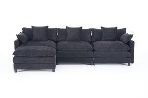 English Elm 108 Inch L Shaped Chenille Sectional Sofa Modern Square Arm Living Room Seating Black W3244P392652