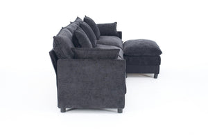 English Elm 108 Inch L Shaped Chenille Sectional Sofa Modern Square Arm Living Room Seating Black W3244P392652