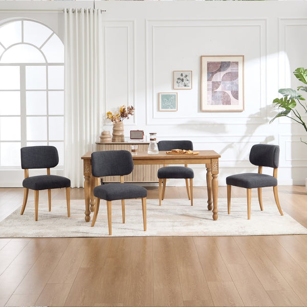 English Elm Wooden Fabric Upholstered Dining Chair Set Farmhouse Modern Style for Small Spaces W3244P487860