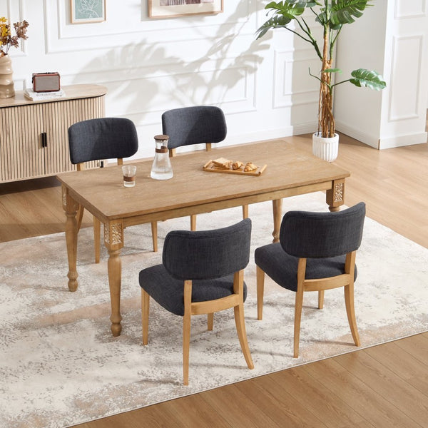 English Elm Wooden Fabric Upholstered Dining Chair Set Farmhouse Modern Style for Small Spaces W3244P487860