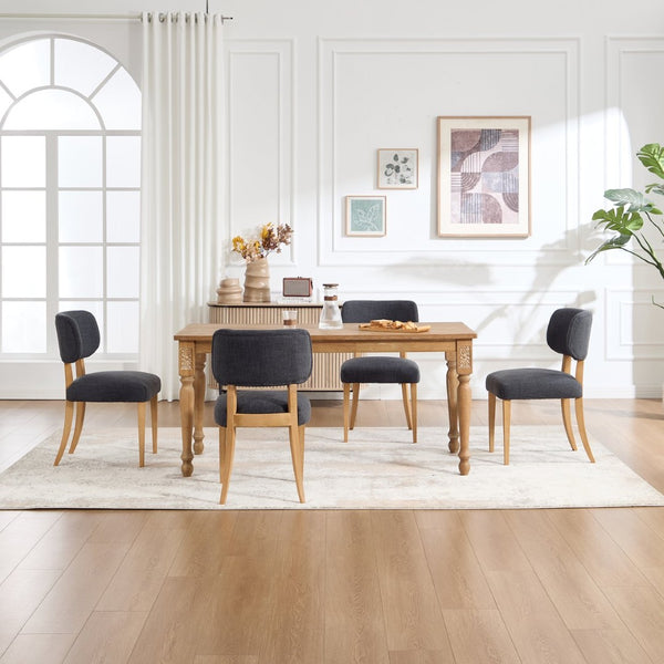 English Elm Wooden Fabric Upholstered Dining Chair Set Farmhouse Modern Style for Small Spaces W3244P487860