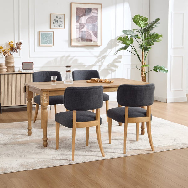 English Elm Wooden Fabric Upholstered Dining Chair Set Farmhouse Modern Style for Small Spaces W3244P487860