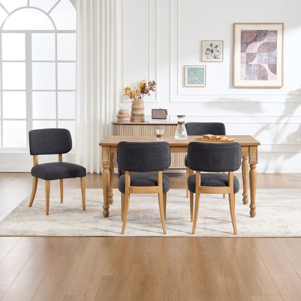 English Elm Wooden Fabric Upholstered Dining Chair Set Farmhouse Modern Style for Small Spaces W3244P487860