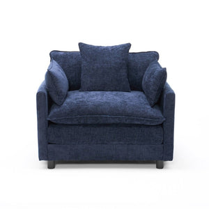 English Elm 108 Inch L Shaped Chenille Sectional Sofa Modern Square Arm Living Room Seating Blue W3244P500876