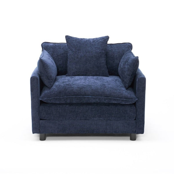 English Elm 108 Inch L Shaped Chenille Sectional Sofa Modern Square Arm Living Room Seating Blue W3244P500876