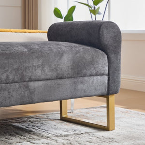 English Elm 65" Chenille Upholstered Bench with Gold Legs Elegant Bedroom or Entryway Seating Dark Gray W3244P509752