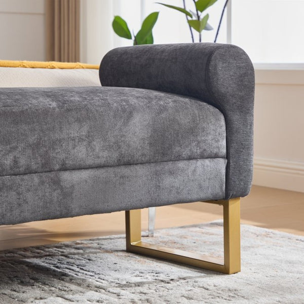 English Elm 65" Chenille Upholstered Bench with Gold Legs Elegant Bedroom or Entryway Seating Dark Gray W3244P509752