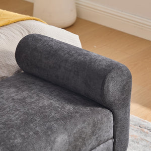 English Elm 65" Chenille Upholstered Bench with Gold Legs Elegant Bedroom or Entryway Seating Dark Gray W3244P509752