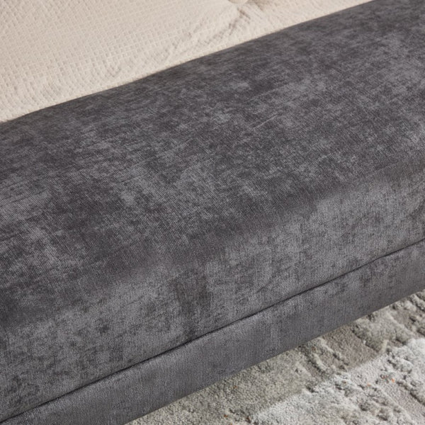 English Elm 65" Chenille Upholstered Bench with Gold Legs Elegant Bedroom or Entryway Seating Dark Gray W3244P509752