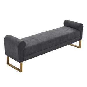 English Elm 65" Chenille Upholstered Bench with Gold Legs Elegant Bedroom or Entryway Seating Dark Gray W3244P509752