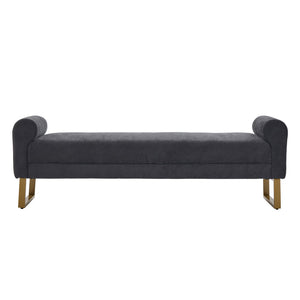 English Elm 65" Chenille Upholstered Bench with Gold Legs Elegant Bedroom or Entryway Seating Dark Gray W3244P509752