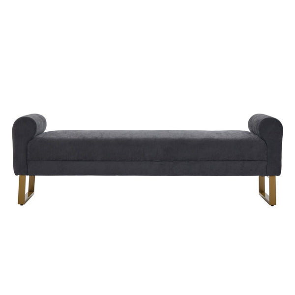 English Elm 65" Chenille Upholstered Bench with Gold Legs Elegant Bedroom or Entryway Seating Dark Gray W3244P509752