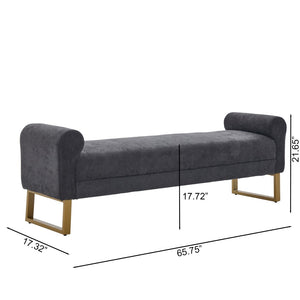 English Elm 65" Chenille Upholstered Bench with Gold Legs Elegant Bedroom or Entryway Seating Dark Gray W3244P509752