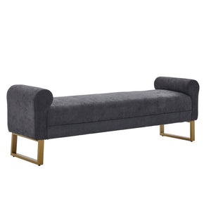 English Elm 65" Chenille Upholstered Bench with Gold Legs Elegant Bedroom or Entryway Seating Dark Gray W3244P509752
