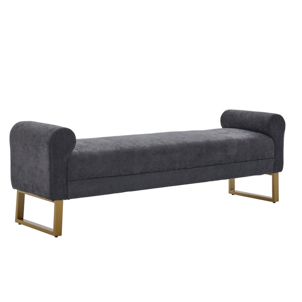 English Elm 65" Chenille Upholstered Bench with Gold Legs Elegant Bedroom or Entryway Seating Dark Gray W3244P509752
