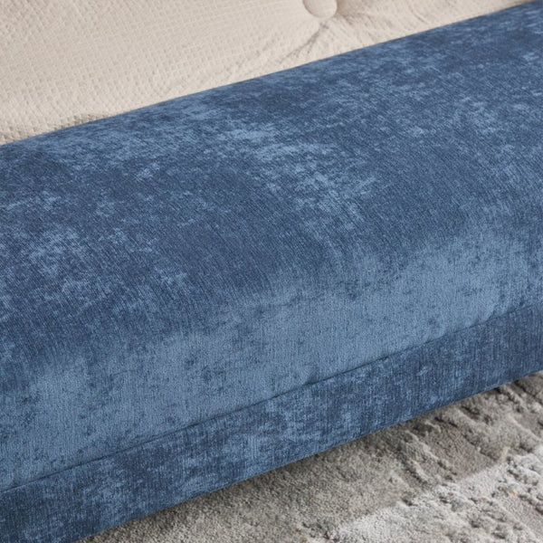English Elm 65" Chenille Upholstered Bench with Gold Legs Elegant Bedroom or Entryway Seating Blue W3244P509758