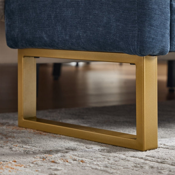 English Elm 65" Chenille Upholstered Bench with Gold Legs Elegant Bedroom or Entryway Seating Blue W3244P509758