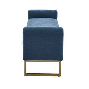 English Elm 65" Chenille Upholstered Bench with Gold Legs Elegant Bedroom or Entryway Seating Blue W3244P509758