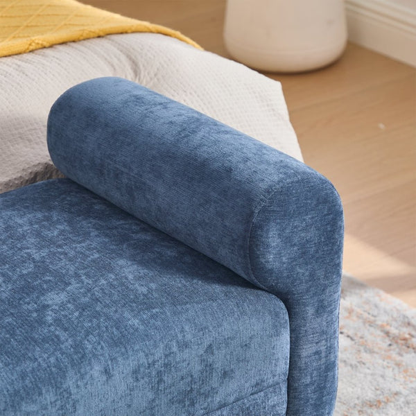 English Elm 65" Chenille Upholstered Bench with Gold Legs Elegant Bedroom or Entryway Seating Blue W3244P509758