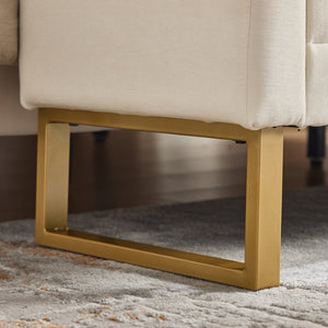 English Elm 65" Chenille Upholstered Bench with Gold Legs Elegant Bedroom or Entryway Seating Beige W3244P509761