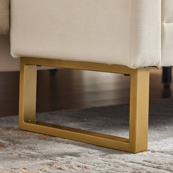 English Elm 65" Chenille Upholstered Bench with Gold Legs Elegant Bedroom or Entryway Seating Beige W3244P509761
