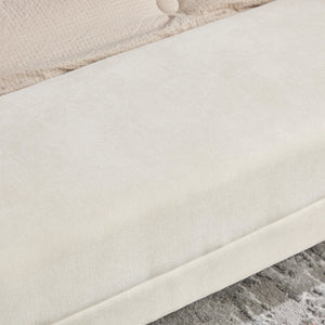 English Elm 65" Chenille Upholstered Bench with Gold Legs Elegant Bedroom or Entryway Seating Beige W3244P509761