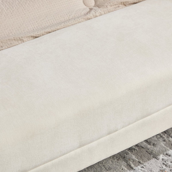 English Elm 65" Chenille Upholstered Bench with Gold Legs Elegant Bedroom or Entryway Seating Beige W3244P509761